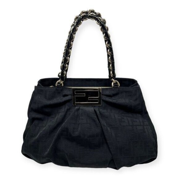 Fendi Large Zucca Black Canvas Monogram Mia Shoulder Bag - Picture 4 of 16